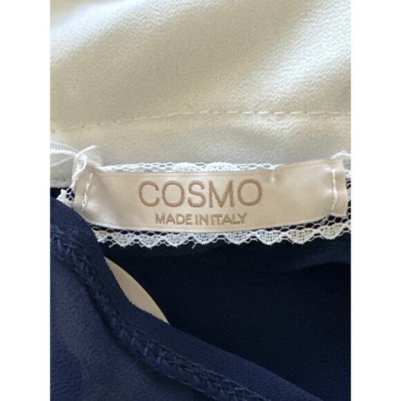 Cosmo NWT made in Italy Sheer Blouse S Navy White Preppy Layered Look Peekaboo - Picture 10 of 16